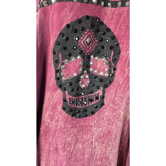 Vocal Skull Crystal Maroon Aztec Fringe Cotton Cardigan Jacket Size Medium - Picture 7 of 16